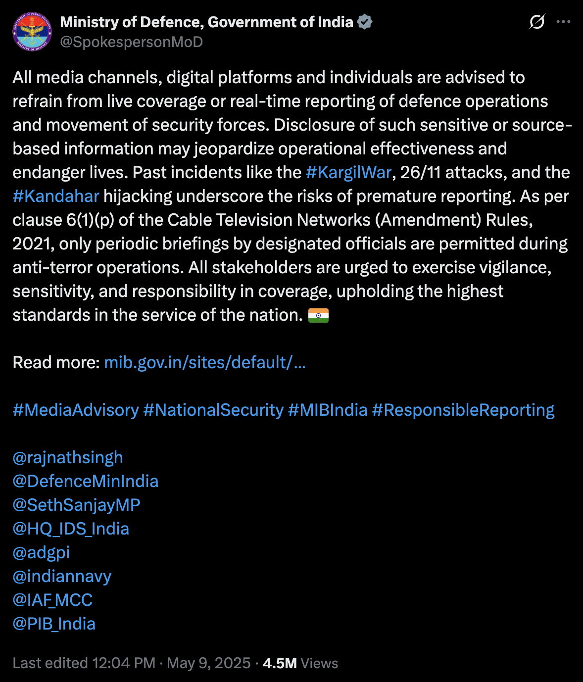 Media Advisory: Importance of Responsible Reporting on Defence Operations